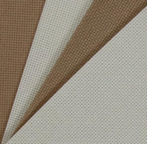 KCS 4 pc of 12" x 18"(30cmx45cm) 14CT Counted Cotton Aida Cloth Cross Stitch Fabric (Cream+Khaki) - color: Cream+khaki