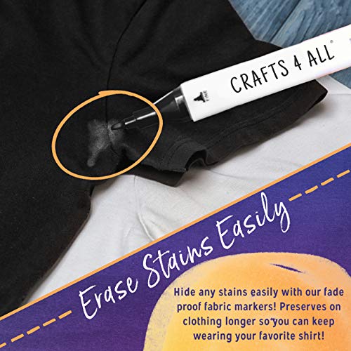 Crafts 4 All Fabric Markers for Clothes - Pack of 2 No Fade, Dual Tip Permanent Fabric Pens - No Bleed, Machine Washable Shoe Markers for Fabric Decorating - Laundry Marker, Erases Stains Easily - color: Black, size: 1 Count (Pack of 2)