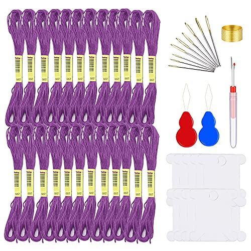 FALIDI Embroidery Floss Kit - 24 Skeins Premium Cross Stitch Thread for Knitting, Embroidery, Cross Stitch & Craft Projects (Purple) - color: Purple