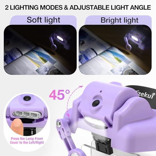 Dilzekui Magnifying Glasses for Close Work 1X-14X Magnifier Headset w/Light - color: Purple Magnifying Glasses With Light