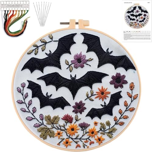 YOUDRN Halloween Embroidery Kit, Bat Halloween Cross Stitch Kit - color: Bat