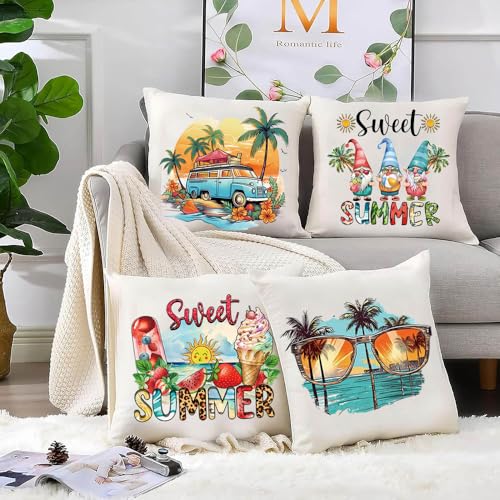 4 Packs Summer Iron on Patches for Clothing, Sweet Summer Heat Transfer Vinyl Decals Hawaiian Beach Coconut Tree Sunglasses Design DTF Transfer Ready to Press Appliques for T-Shirt Hoodie DIY Craft - color: Style I