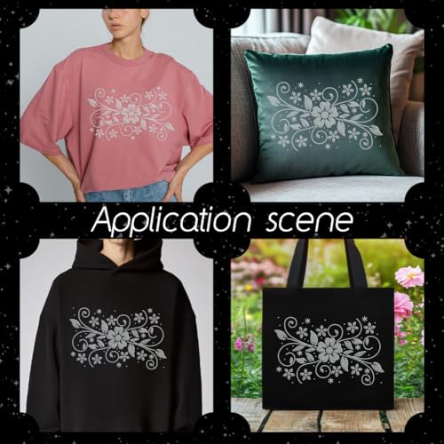 MAYJOYDIY Flower Leaves Rhinestone Iron on Decal Curved Vines Hotfix Transfer Sticker Tassel Heat Transfer Patch Shining Clothing Repair Applique for T-Shirt Hat Jacket Garment Bag DIY Decor - style: Flower Leaves