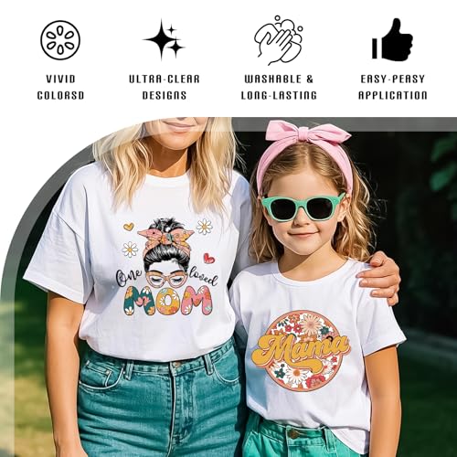 Dazoratix Mama Iron on Transfers - 20 Sheets Mother's Day DTF Heat Transfer Ready to Press Decals Patches Appliques Stickers Gift for Clothing T Shirts Clothes Hoodies Hat Bag DIY Craft Decorations - style: Mama-Flowers