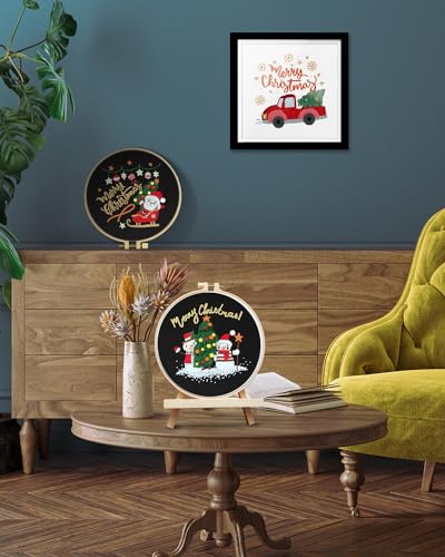 TINDTOP Christmas Embroidery Kit for Adult Beginners, 3 Sets Embroidery Stitch Practice kit Include Embroidery Cloth Hoops Threads for Craft Lover Hand Stitch - color: Christmas