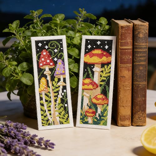 ORIGACH 6 Set Mushroom Jungle Cross Stitch Bookmark Kit for Beginner - style: Mushroom Jungle