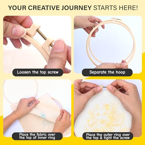 The ZenStore Embroidery Kit for Beginners – Black Cats & Kittens 3 Pattern Set – Complete DIY Needlepoint Kit with Hoops, Thread, Fabric, and Tools – Cute Animal Cat Embroidery Gift - color: Cats & kittens