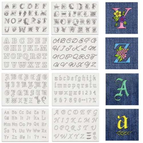 BENECREAT 8 Sheets 234PCS A-Z Alphabet Water Soluble Hand Sewing Stabilizers, Boho & Gothic Letter Tear Away Embroidery Stabilizers for Embroidery, Carves, Shirts, Coats, Bags, Towels