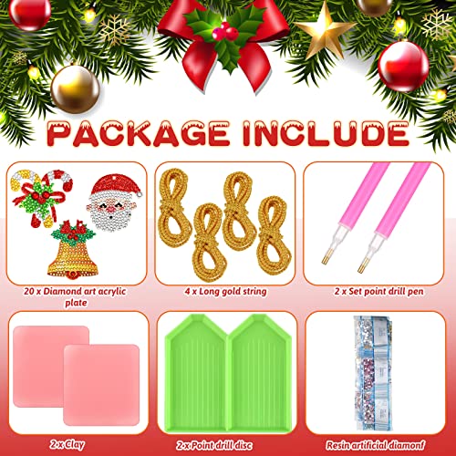 Jetec 20 Pcs Christmas Diamond Art Painting Ornaments Kits 5D DIY Craft