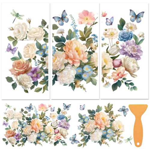 3 Sheets Rub on Transfers for Crafts and Furniture,Flower Cluster,Cold IOD Transfers Stickers,Rub on Transfer Stickers for Wood,Paper,Glass,Desk,DIY Home Decor(11.8x5.9 Inch) - style: Big flower cluster