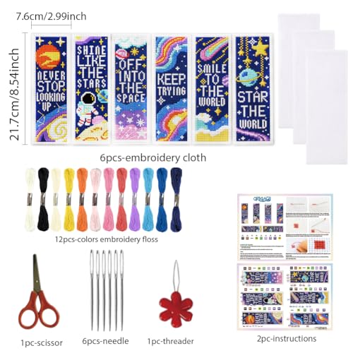 ORIGACH 6 Set Cosmic Space & Quotes Cross Stitch Bookmark Kit - style: Cosmic Space & Inspirational Quotes