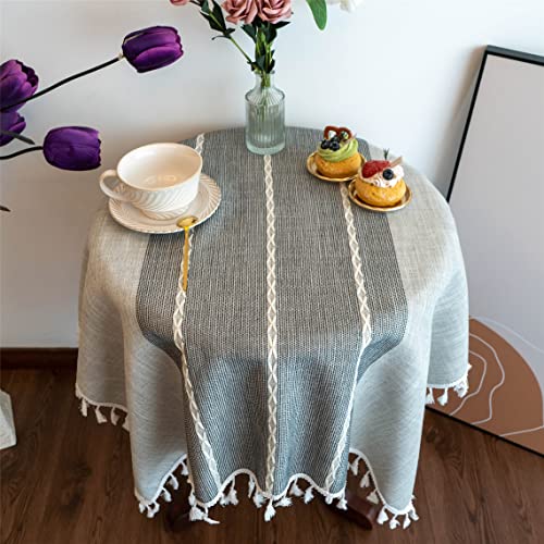 Rustic Small Square Tablecloths Linen Wrinkle Free Table Cloth Washable Farmhouse Embroidery Tablecloth for Indoor Outdoor End Coffee Tea Table Home Christmas Decoration Square Grey 36X36 Inches - color: Grey Striped-a