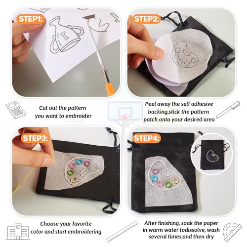 Magibeads 68 Patterns Sturdy Sport Theme Water Soluble Embroidery Stabilizers Tennis Rugby Stick and Stitch Embroidery Patterns Wash Away Embroidery Paper Starter Kit for Hand Sewing Beginners Adult - color: Sturdy & Sport