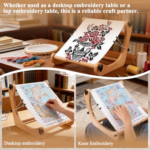 ZOCONE Multifunctional Beech Wood Embroidery Hoop Stand, Adjustable Embroidery Stand 360 Degrees Rotated Cross Stitch Stand, Embroidery Hoop Holder for Cross Stitch and Embroidery Project (C) - style: E