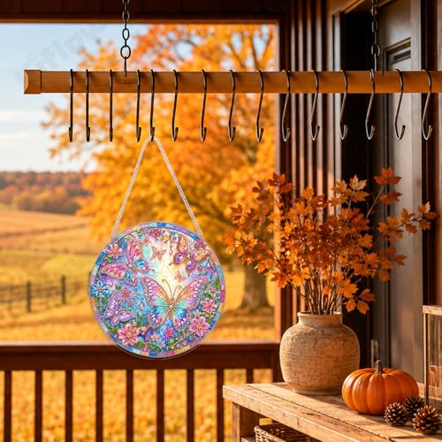 Eiflow Acrylic Diamond Art Hanging Kit for Adults Butterfly, DIY Diamonds Painting Door Hanger Ornament Kit Crystal Diamond Art Painting Wall Window Hanging Pendant - color: Butterflies