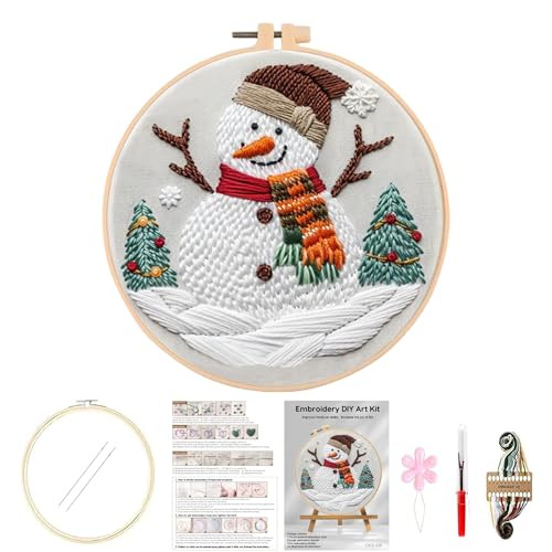 Huacan Embroidery Kits for Adults Beginner DIY Cross Stitch Stamped Christmas Pattern Stitching Sewing Kit 1 Piece 7.8 x 7.8 Inch (Snowman) - color: Snowman