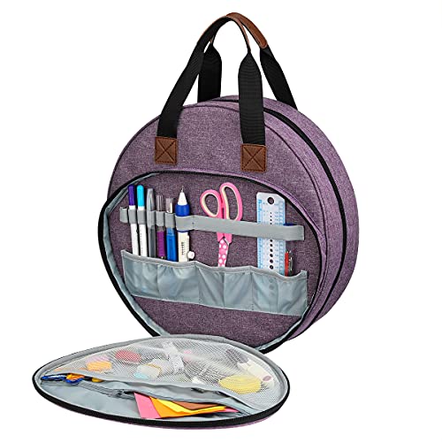 OTRIEK Shinyzone Cross Stitch Storage Bag Purple,Embroidery Projects Bag,Sewing Crafts Storage Tote Bag,Knitting Bags with Zipper Pockets Organiser for Embroidery Hoops,Charts and Threads - color: Purple
