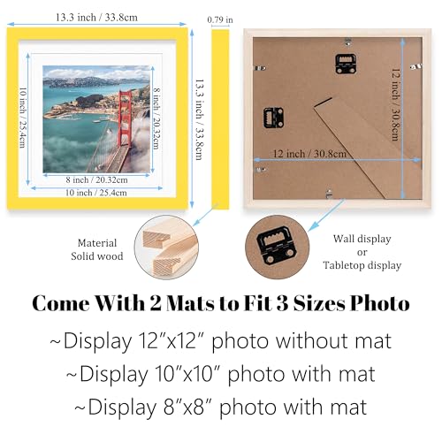 12x12 Wood Picture Frames for Wall Hanging or Tabletop,Diamond Painting Frame Baby Scan Picture Frames with 2 Mats Display 8x8 or 10x10 for Family Walls Decoration,Anniversary,Wedding,Christmas(Yellow) - color: Yellow, size: 12x12 inch