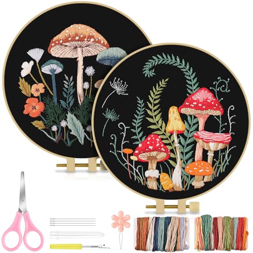 TINDTOP Embroidery Kit for Adult Beginners, Embroidery DIY Starter Kit - color: Mushroom B