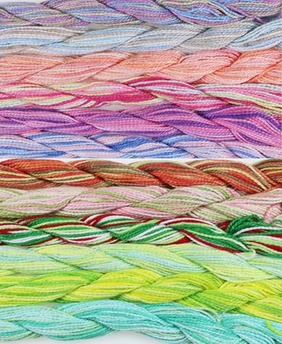 KCS 328 Yards Mercerized Pearl Cotton Crochet Needlepoint Thread,Size 5,12 skeins,Color Variegated - color: 12 Color variegated 01, size: 12 skeins