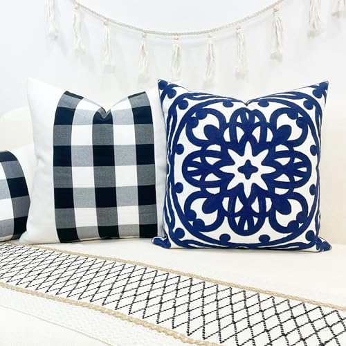 Slow Cow Embroidered Throw Pillow Cover 18 x 18 Inch Navy Blue - color: Navy Petal, size: 18" x 18" (Pack of 1)