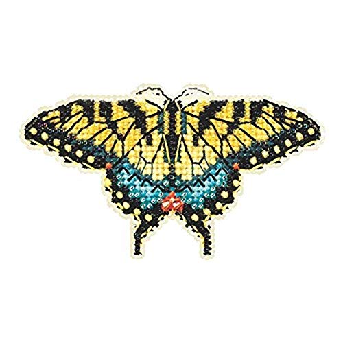 Yellow Swallowtail Butterfly Beaded Counted Cross Stitch Kit Mill Hill 2015 Spring Bouquet MH185104