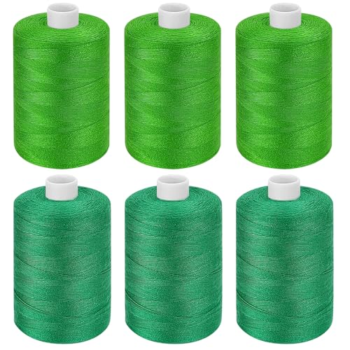 Green Thread for Sewing, 6 Spools of 1000 Yards Polyester Quilting Thread - color: Green+VerdantGreen