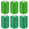 Green Thread for Sewing, 6 Spools of 1000 Yards Polyester Quilting Thread - color: Green+VerdantGreen