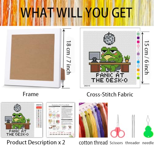 Tiwabb Frog Stamped Cross Stitch Kits for Adults Beginners with Frame - color: Frog Cross Stitch with Frame