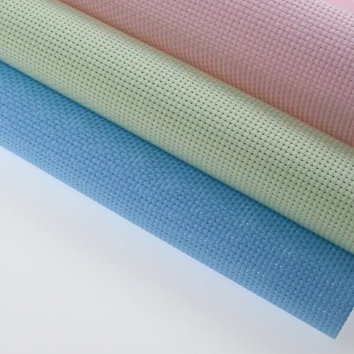 KCS 3 pc of 15" x 18"(38cmx45cm) Counted Cross Stitch Cotton Aida Cloth Needlework Rolled Fabric Box,11CT,Light Blue+Pink+Light Green - color: Light Blue+pink+light Green, size: 11CT