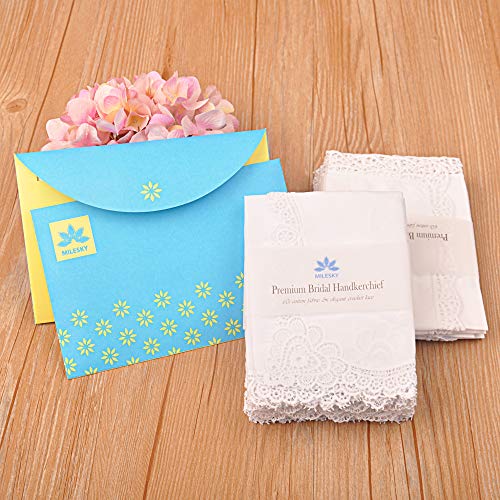 Milesky White Wedding Handkerchief Pure Cotton, Soft Ladies Hanky with Crochet Lace - color: Ch09