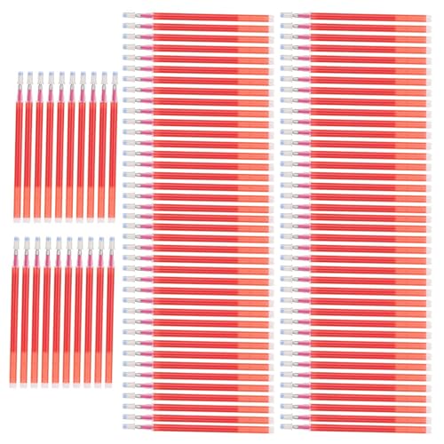 Pssopp Fabric Marker Pen Refills, Heat Erasable Smooth Writing Marking Supplies for Sewing Quilting Red Fabric 100 Pack
