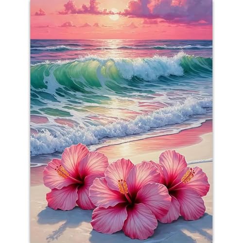 TCDZMYGS Stamped Cross Stitch Kits for Beginners-Flower Beach,12x16in - color: cross stitch-Beach