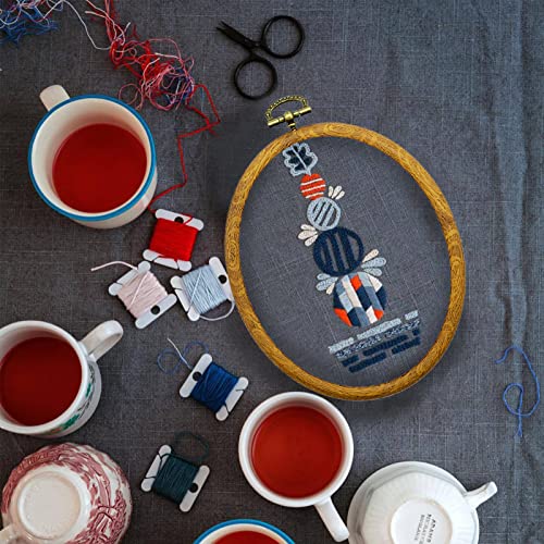 3 Sizes Imitated Wood Display Oval Round Embroidery Hoop Set Plastic Circle Cross Stitch Hoop Rings for DIY Craft Sewing,Including 16pcs Gold Eye Sewing Needles - style: 3 pcs oval sizes