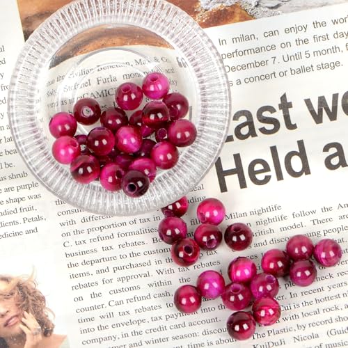 AD Beads Natural Gemstone 8mm Round Loose Beads Big Hole 2.5mm Sized 40pcs (Rose red Tiger's Eye) - color: Rose red tiger's eye