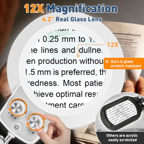 KIRKAS Magnifying Floor Lamp, 12X 11.2in Stable Base 2 in 1 Magnifier White - color: White, size: 11.2inch