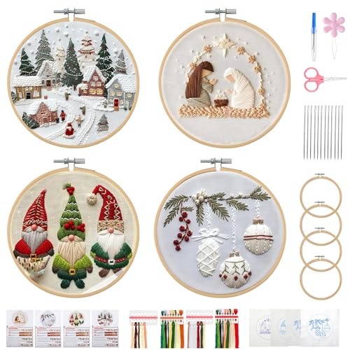 KerrDtbb Christmas Embroidery Kit, DIY Hand Embroidery Kit (A) - style: A