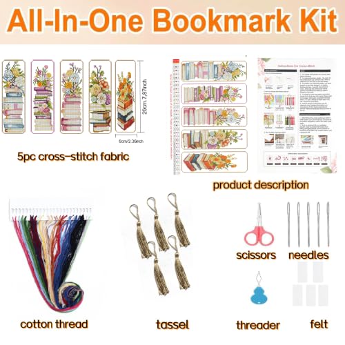 5PC Book Flowers Counted Cross Stitch Bookmark Kit for Adults Beginners - color: SQJ010-01