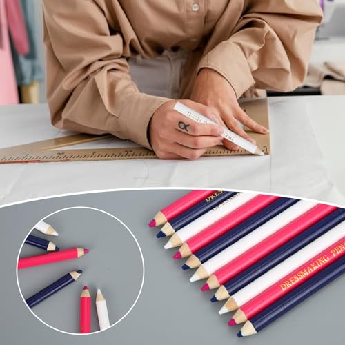 12pcs Fabric Pencil for Sewing, Sewing Washable Pencil (Blue, Pink, White) - color: Blue, Red, White