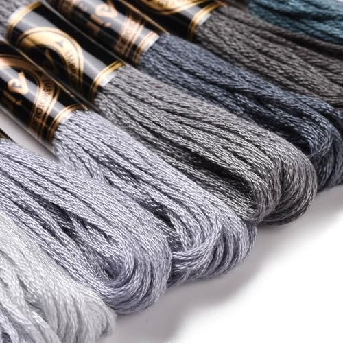 8 Skeins 8 Colors 6-Ply Polyester Embroidery Floss Cross Stitch Threads Gradient Color for Jewelry Making Bracelet Stitching Craft Supply 0.5mm,Gray - color: 8 Skeins,gray