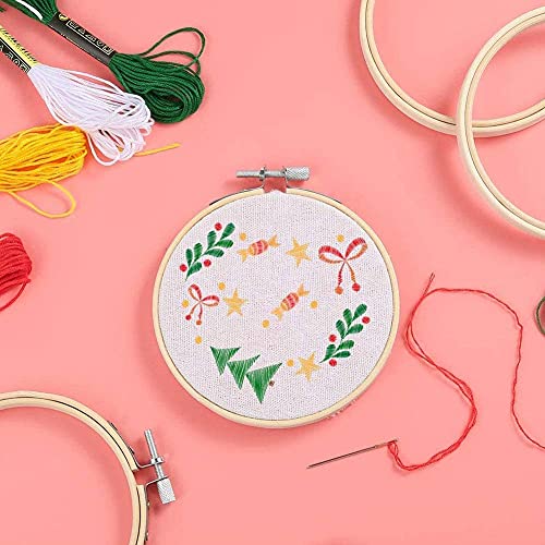 12Pcs 3.5Inch Bamboo Embroidery Hoops Wooden Round Adjustable Stitch Hoop Ring for Art Crafting Handy Sewing Cross Stitching