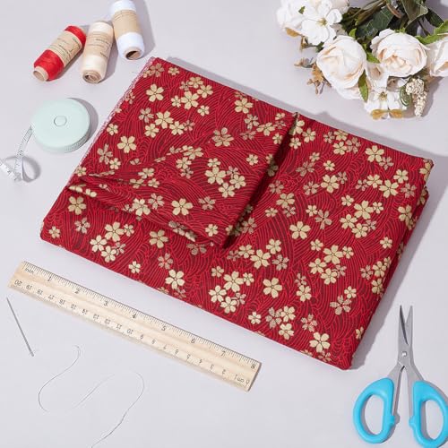 MAYJOYDIY 1 Yard 59 Inch Gold Cherry Blossoms Prints Cotton Fabric Japanese Sakura Quilting Bundles Bronzing Style for Sewing DIY Dresses Half Skirt Shirts Handicrafts - color: Gold