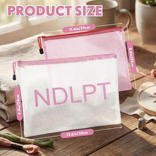 Sabary 2 Pcs Needlepoint Project Bag Clear Mesh Zipper Organizer, Pink - color: Pink
