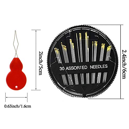 30 Pieces Gourd Shaped Needle Threaders and 30-Count Assorted Sewing Needles, Plastic Wire Loop DIY Needle Threader Hand Machine Sewing Tool and Sewing Needles for Handsewing with Clear Box - size: size 1