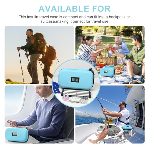 Insulin Cooler Travel Case TSA Approved 2*180g Ice Pack,Temp Display - color: Light Blue