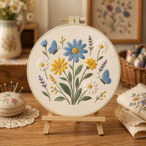 ARTopet Embroidery Kit for Adults Beginners Flower DIY Craft Starter Set Cotton Needlepoint Set with 7.87In Hoop Threads Tools Perfect Gifts for Hobbyists to Create Wall Art-Flowers05 - color: Flowers05