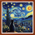 Redxing Counted Cross Stitch Kit for Beginners,Unprinted Needlepoint Kits for Beginners Cross Stitching Embroidery Kit 11CT Stitches kit-Cat Admiring Moon 18x18 inch - color: Setpattern18