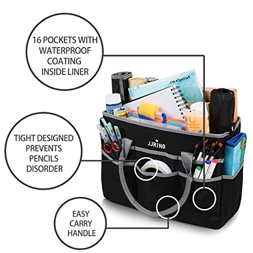 JJRING Large 600D Nylon Artist Organizer Tote Bag With 16 Pockets, Silver - color: Silver, size: Large
