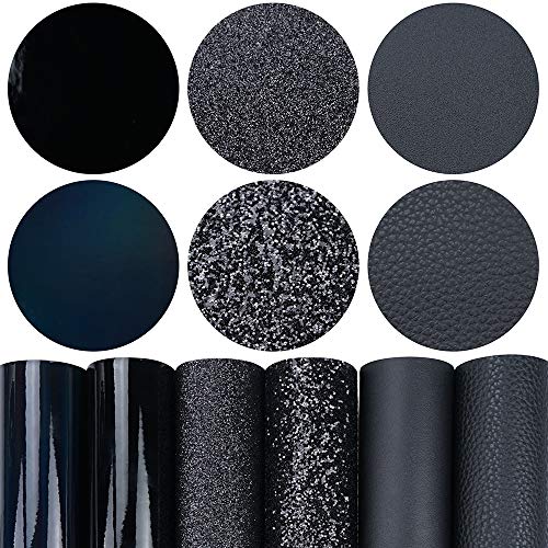 Litchi 6 Pack 8x12 Inch Faux Leather Sheets for Bow Earring, Easy to Cut Vinyl Fabric for Cricut, Durable Fade Resistant Leatherette Without Smell, Black - color: Black6pcs