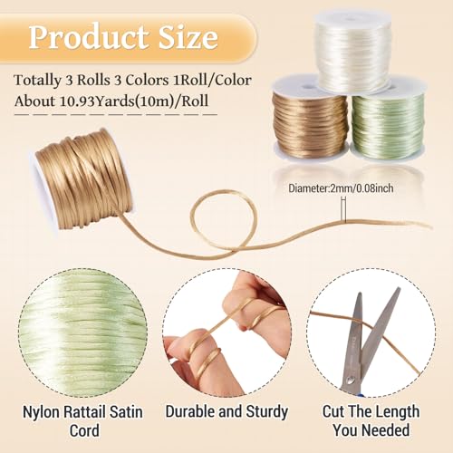 Elecrelive 30 Yards Rattail Cord Silk Rope 2mm Satin Nylon String - color: 3 Colors